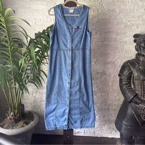 DISNEY Vintage 90’s Walt Disney World Patriotic Embroidered Denim Maxi Dress
